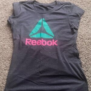 Reebok Charcoal Tee with Pink and Teal Logo
